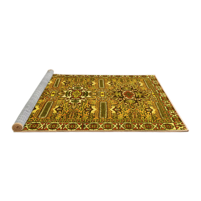Sideview of Machine Washable Persian Yellow Traditional Rug, wshtr2349yw