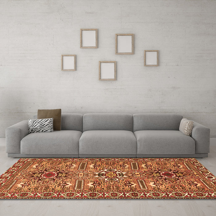 Machine Washable Persian Orange Traditional Area Rugs in a Living Room, wshtr2349org