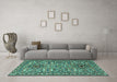 Machine Washable Persian Turquoise Traditional Area Rugs in a Living Room,, wshtr2349turq