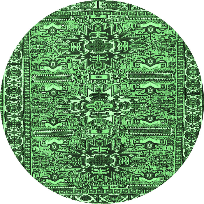 Round Persian Emerald Green Traditional Rug, tr2349emgrn
