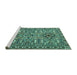 Sideview of Machine Washable Persian Turquoise Traditional Area Rugs, wshtr2349turq