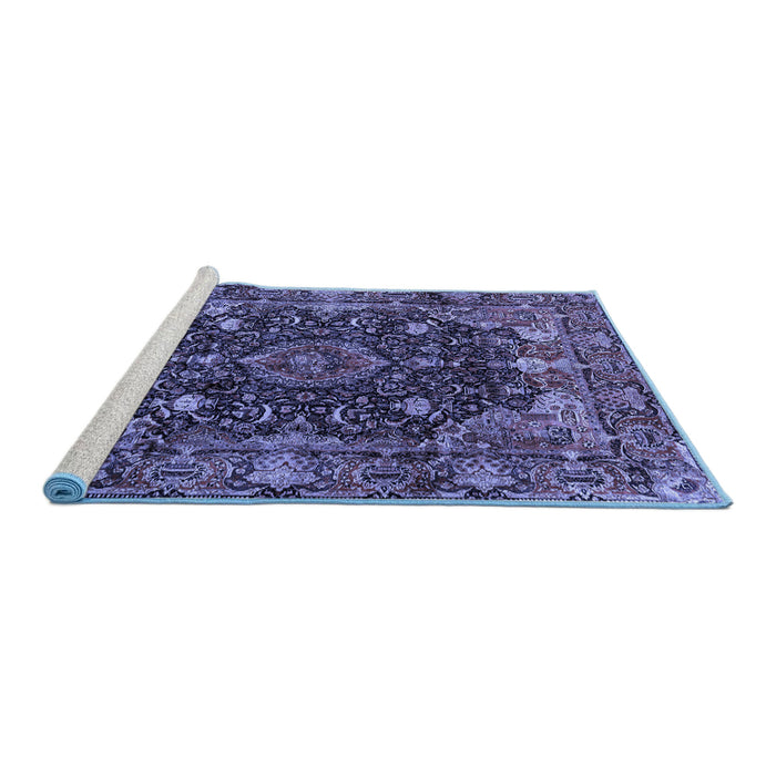 Sideview of Machine Washable Persian Blue Traditional Rug, wshtr234blu