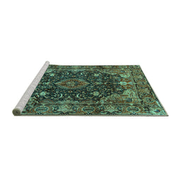 Sideview of Machine Washable Persian Turquoise Traditional Area Rugs, wshtr234turq