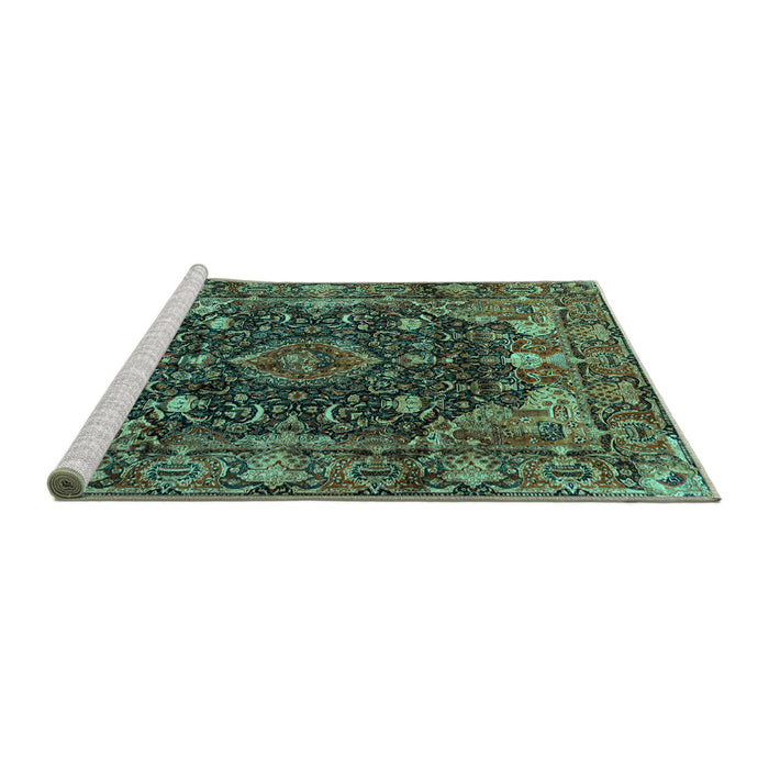Sideview of Machine Washable Persian Turquoise Traditional Area Rugs, wshtr234turq
