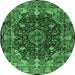 Round Machine Washable Persian Emerald Green Traditional Area Rugs, wshtr234emgrn