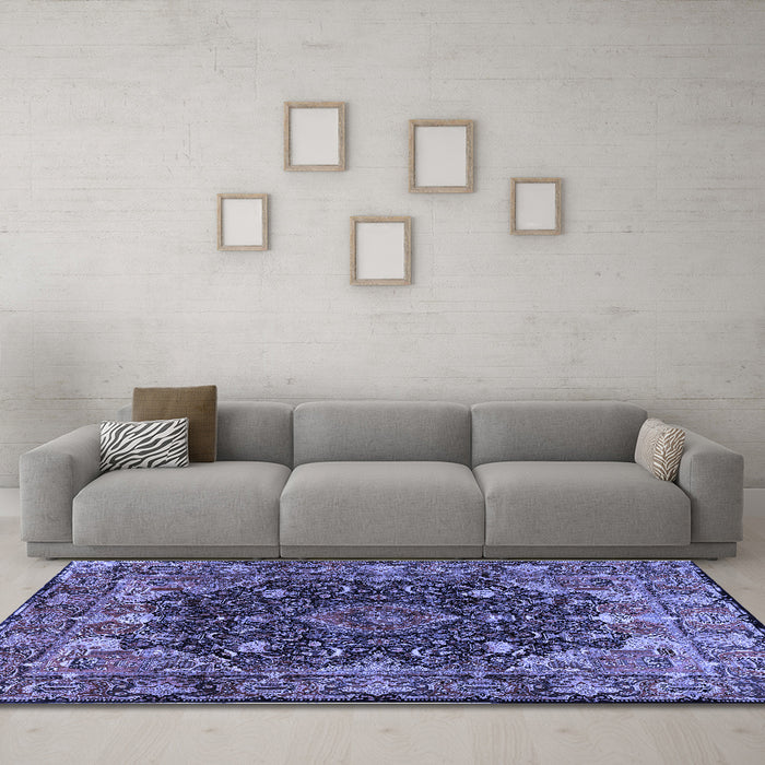 Machine Washable Persian Blue Traditional Rug in a Living Room, wshtr234blu