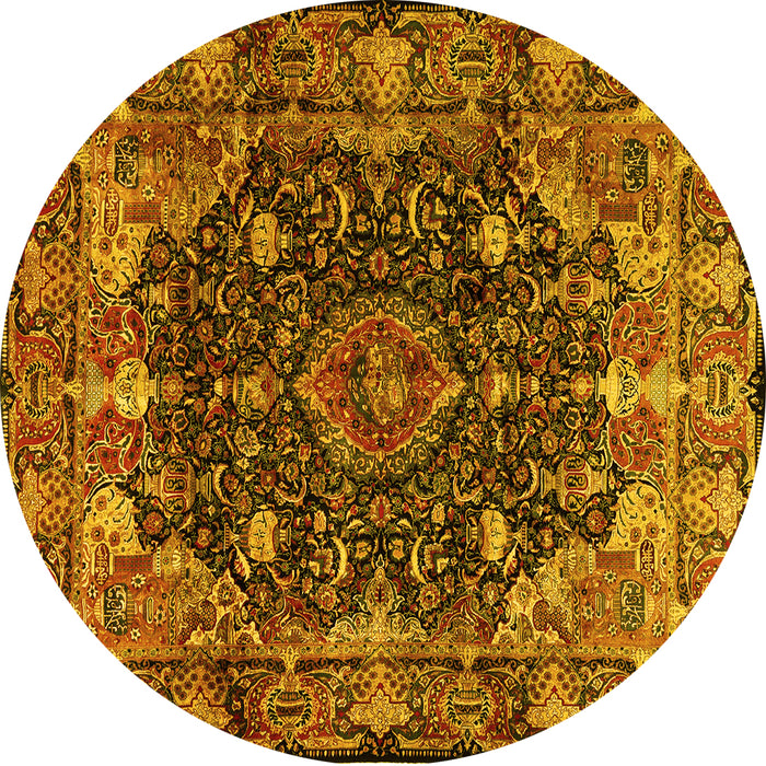 Round Persian Yellow Traditional Rug, tr234yw