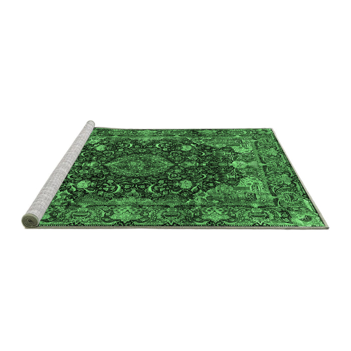 Sideview of Machine Washable Persian Emerald Green Traditional Area Rugs, wshtr234emgrn