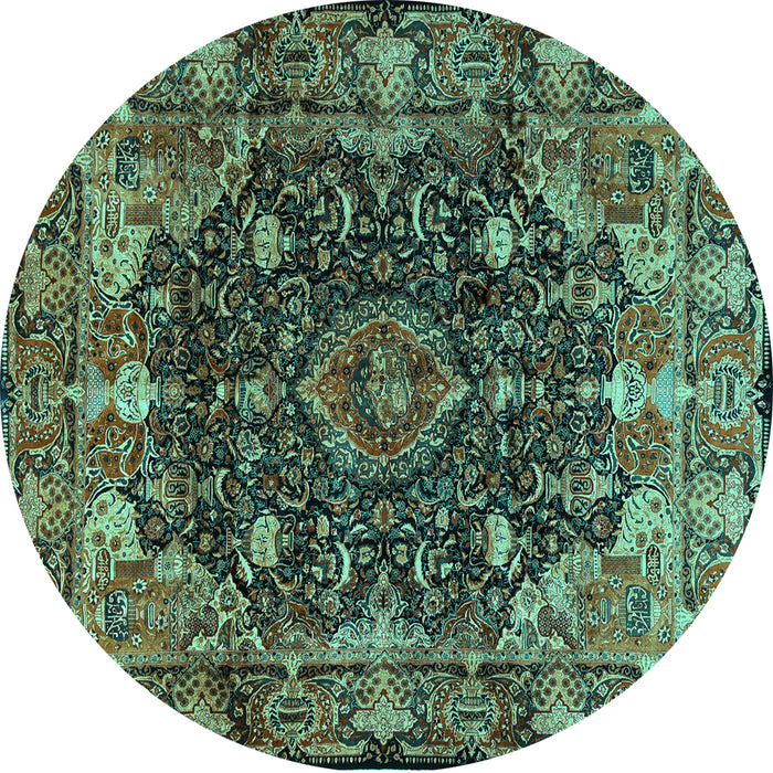 Round Persian Turquoise Traditional Rug, tr234turq