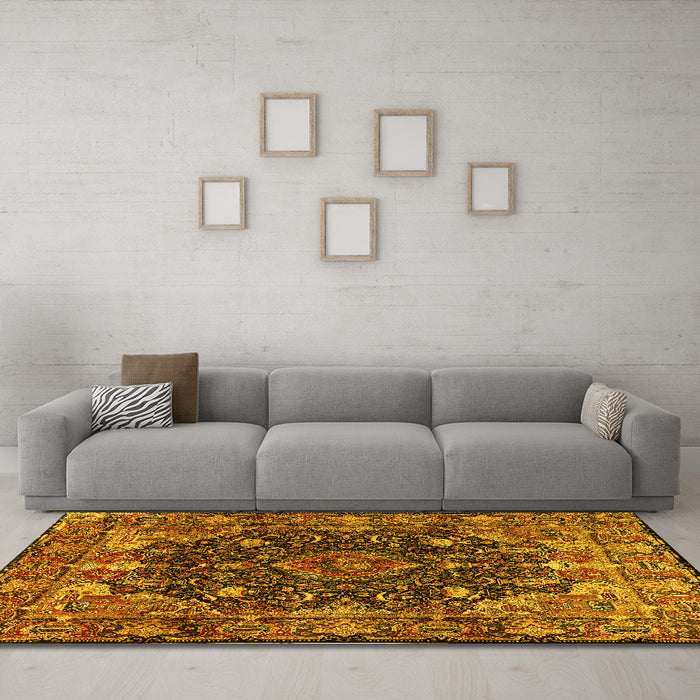 Machine Washable Persian Yellow Traditional Rug in a Living Room, wshtr234yw