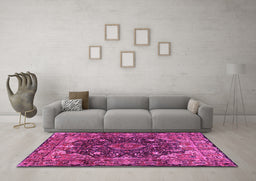 Machine Washable Persian Pink Traditional Rug in a Living Room, wshtr234pnk