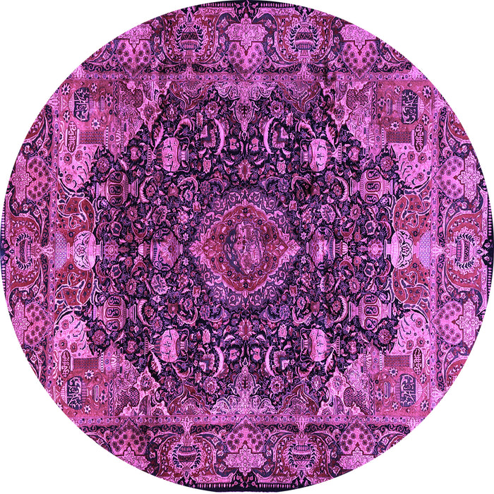 Round Machine Washable Persian Purple Traditional Area Rugs, wshtr234pur