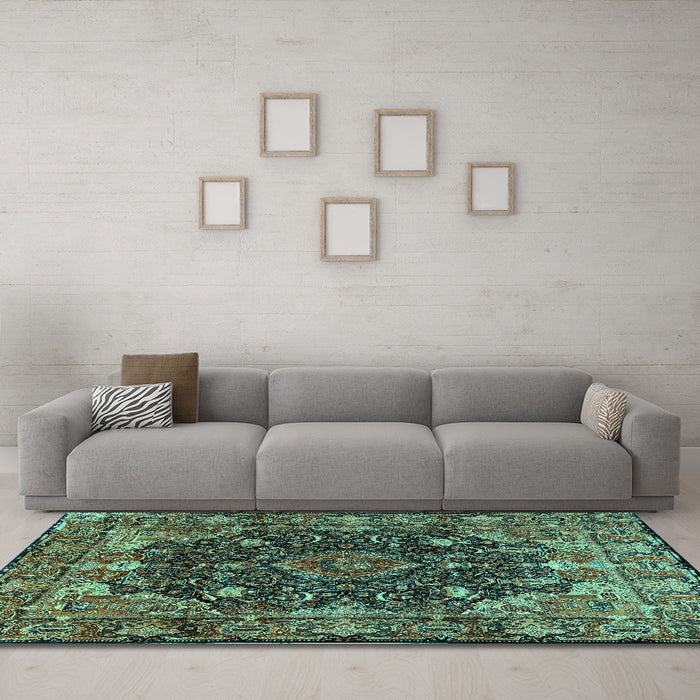 Machine Washable Persian Turquoise Traditional Area Rugs in a Living Room,, wshtr234turq