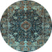 Round Machine Washable Persian Light Blue Traditional Rug, wshtr234lblu