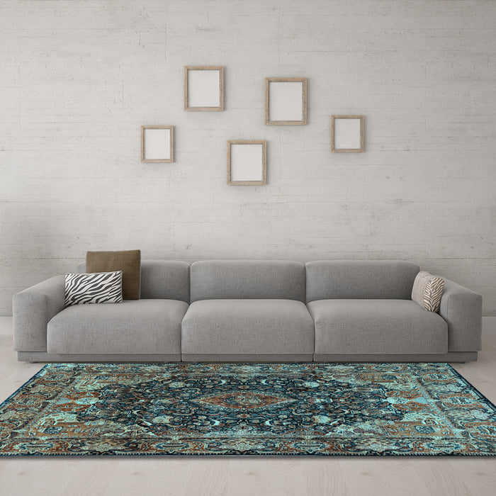 Machine Washable Persian Light Blue Traditional Rug in a Living Room, wshtr234lblu
