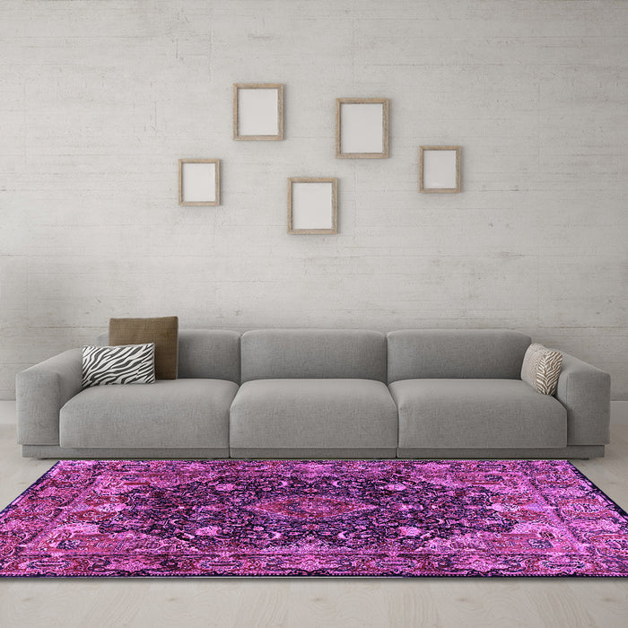 Machine Washable Persian Purple Traditional Area Rugs in a Living Room, wshtr234pur