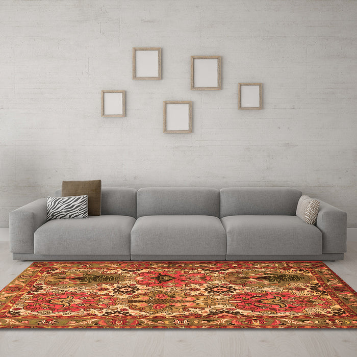 Machine Washable Persian Orange Traditional Area Rugs in a Living Room, wshtr2350org