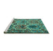 Sideview of Machine Washable Persian Turquoise Traditional Area Rugs, wshtr2350turq