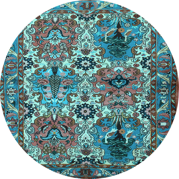 Round Machine Washable Persian Light Blue Traditional Rug, wshtr2350lblu
