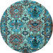 Round Machine Washable Persian Light Blue Traditional Rug, wshtr2350lblu