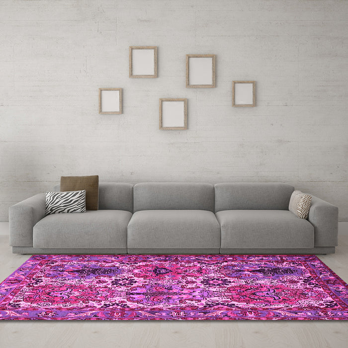 Machine Washable Persian Pink Traditional Rug in a Living Room, wshtr2350pnk