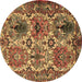 Round Machine Washable Persian Brown Traditional Rug, wshtr2350brn