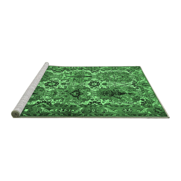 Sideview of Machine Washable Persian Emerald Green Traditional Area Rugs, wshtr2350emgrn