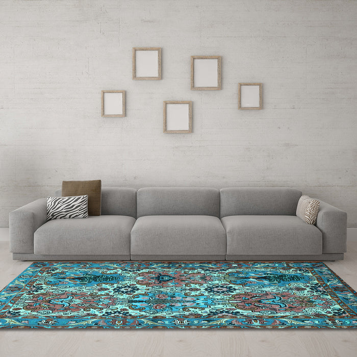 Machine Washable Persian Light Blue Traditional Rug in a Living Room, wshtr2350lblu
