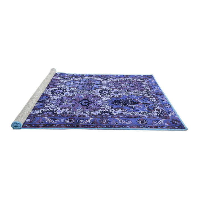 Sideview of Machine Washable Persian Blue Traditional Rug, wshtr2350blu