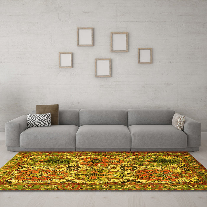 Machine Washable Persian Yellow Traditional Rug in a Living Room, wshtr2350yw