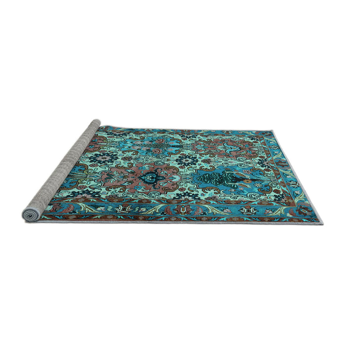 Sideview of Machine Washable Persian Light Blue Traditional Rug, wshtr2350lblu