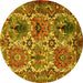 Round Machine Washable Persian Yellow Traditional Rug, wshtr2350yw