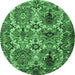 Round Machine Washable Persian Emerald Green Traditional Area Rugs, wshtr2350emgrn