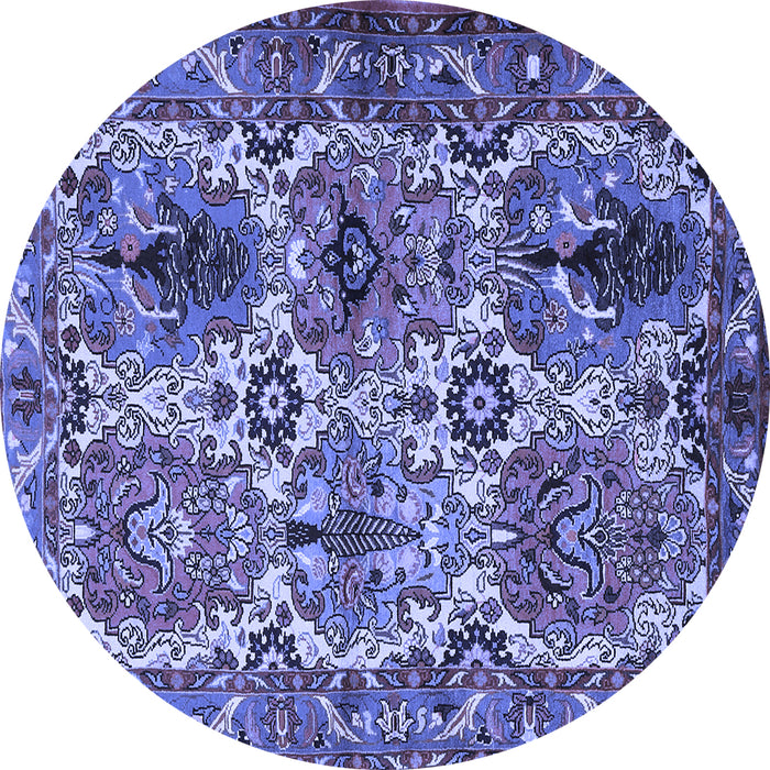 Round Machine Washable Persian Blue Traditional Rug, wshtr2350blu