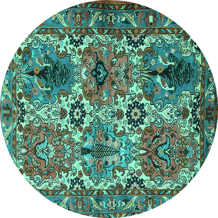 Round Machine Washable Persian Turquoise Traditional Area Rugs, wshtr2350turq