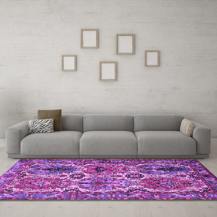Machine Washable Persian Purple Traditional Area Rugs in a Living Room, wshtr2350pur
