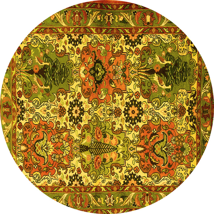 Round Persian Yellow Traditional Rug, tr2350yw