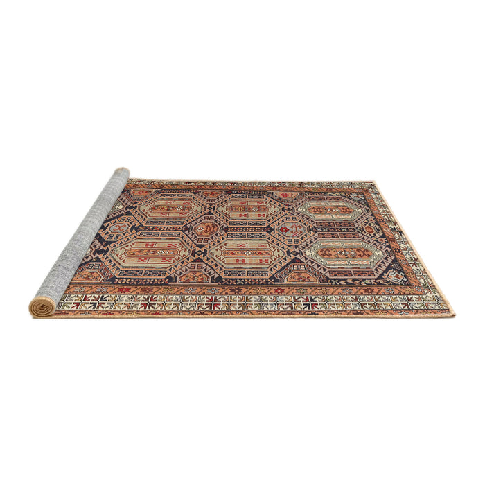Square Machine Washable Traditional Red Brown Rug, wshtr2351