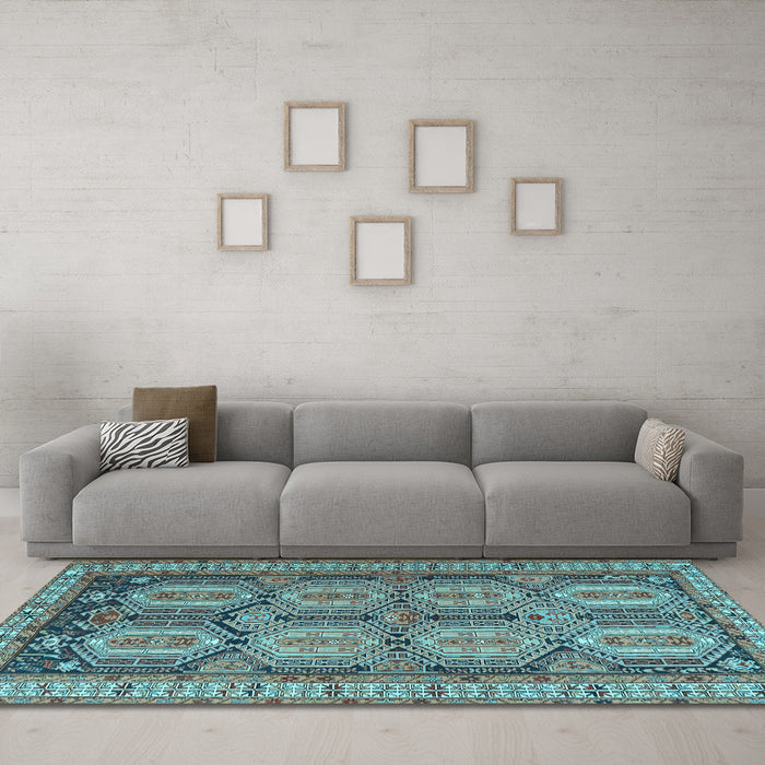 Machine Washable Persian Light Blue Traditional Rug in a Living Room, wshtr2351lblu