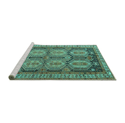 Sideview of Machine Washable Persian Turquoise Traditional Area Rugs, wshtr2351turq