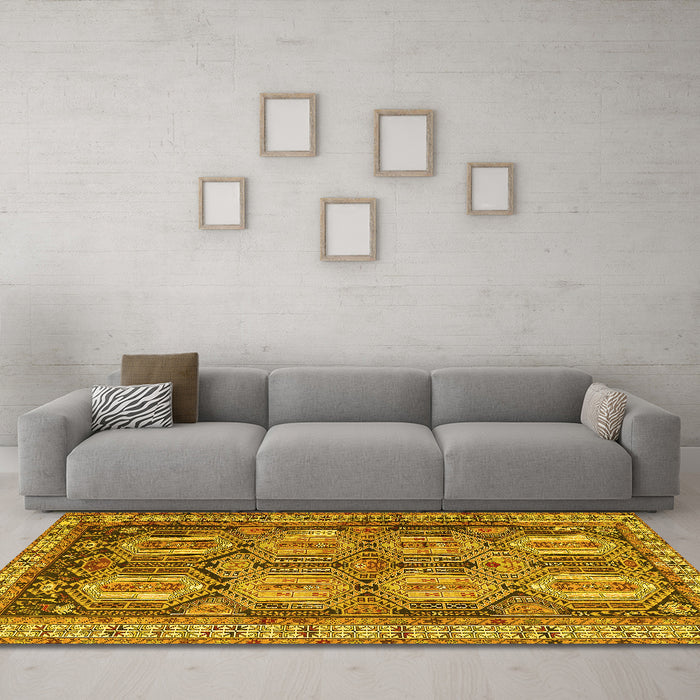 Machine Washable Persian Yellow Traditional Rug in a Living Room, wshtr2351yw