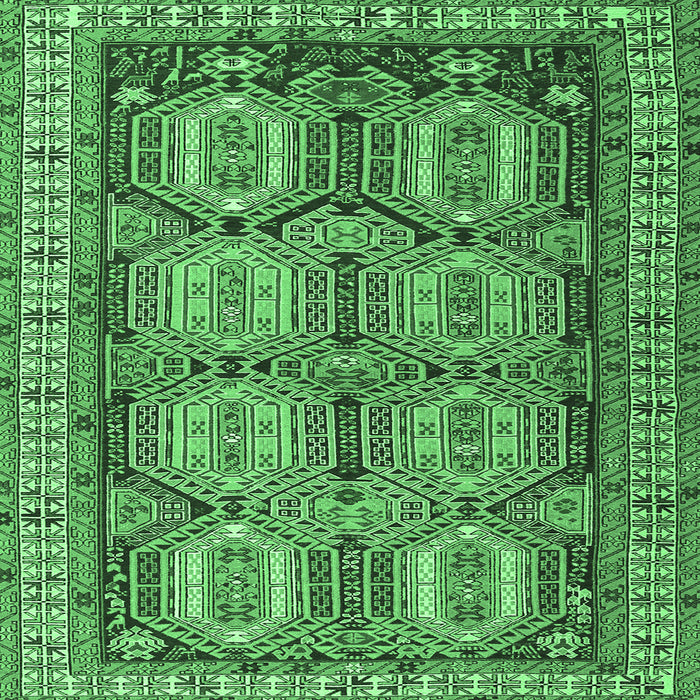 Square Machine Washable Persian Emerald Green Traditional Area Rugs, wshtr2351emgrn