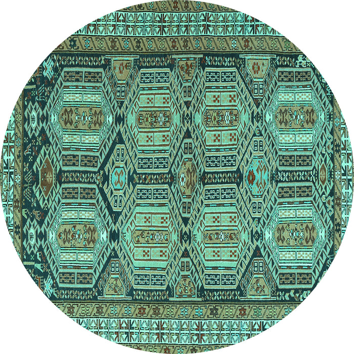 Round Persian Turquoise Traditional Rug, tr2351turq