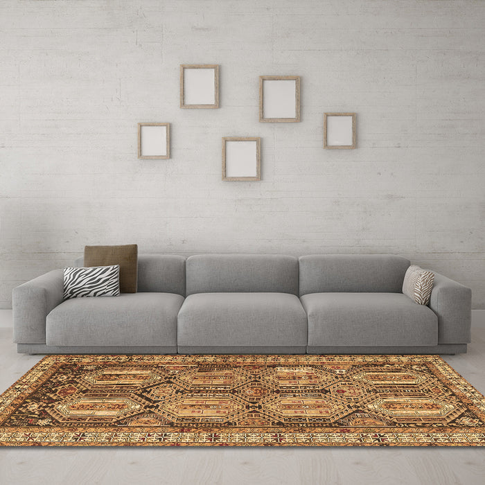 Machine Washable Persian Brown Traditional Rug in a Living Room,, wshtr2351brn