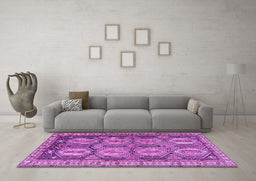 Machine Washable Persian Purple Traditional Area Rugs in a Living Room, wshtr2351pur