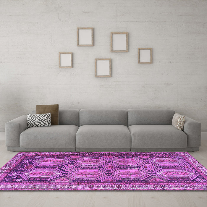 Machine Washable Persian Purple Traditional Area Rugs in a Living Room, wshtr2351pur
