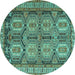 Round Machine Washable Persian Turquoise Traditional Area Rugs, wshtr2351turq