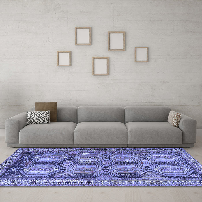 Machine Washable Persian Blue Traditional Rug in a Living Room, wshtr2351blu