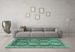 Machine Washable Persian Turquoise Traditional Area Rugs in a Living Room,, wshtr2351turq