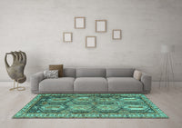 Machine Washable Persian Turquoise Traditional Rug, wshtr2351turq